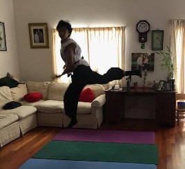 Kaden testing for Black Belt through Zoom